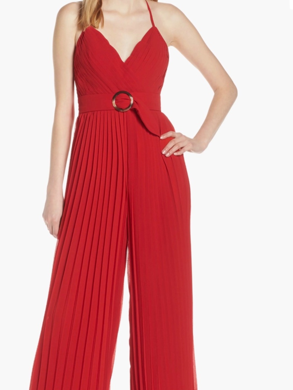 Fame and Partners Pleated Red Jumpsuit